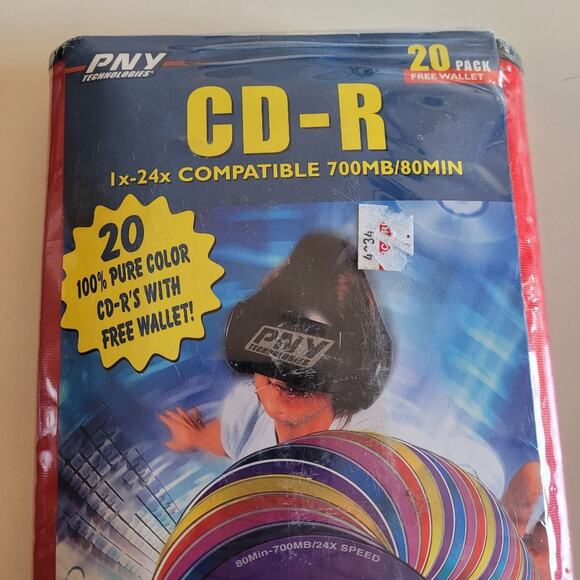 New Sealed PNY Technology CD-R 20pk with 5 Cool Colors with Wallet Music Media - Picture 4 of 8